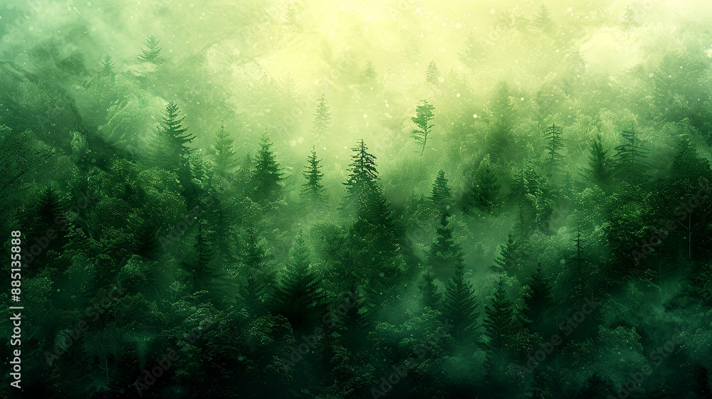 The misty green forest landscape was breathtaking The misty green forest landscape was breathtaking