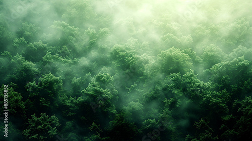 Aerial view of foggy forest canopy