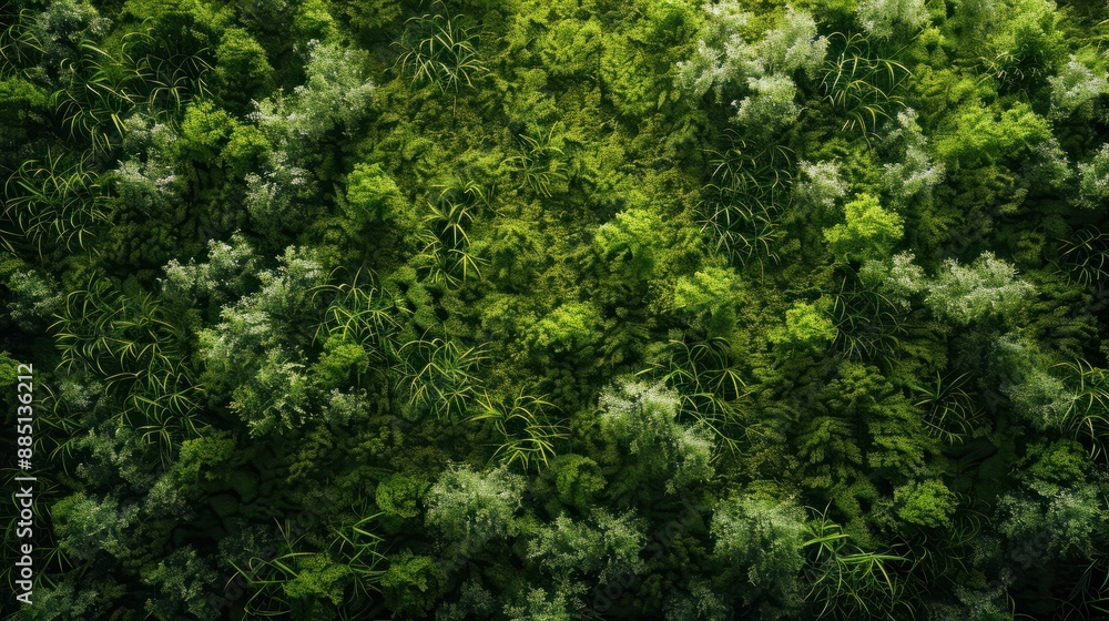 Top view green moss forest nature texture background. AI generated image Top view green moss forest nature texture background. AI generated image