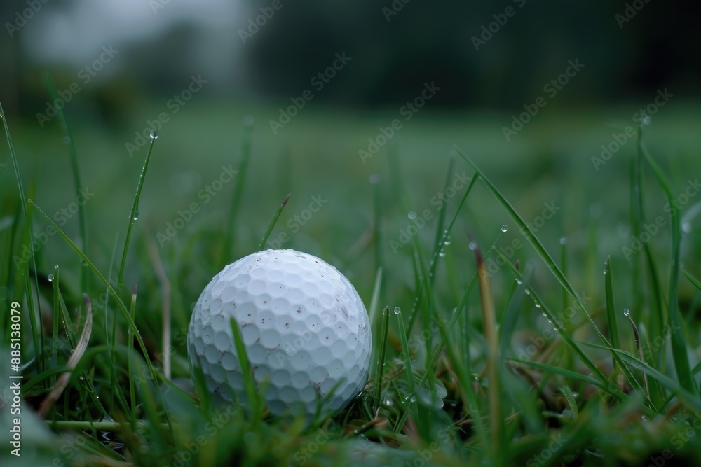 Golfing. Detail Closeup of Golf Ball on Tee at Green Golf Course Golfing. Detail Closeup of Golf Ball on Tee at Green Golf Course