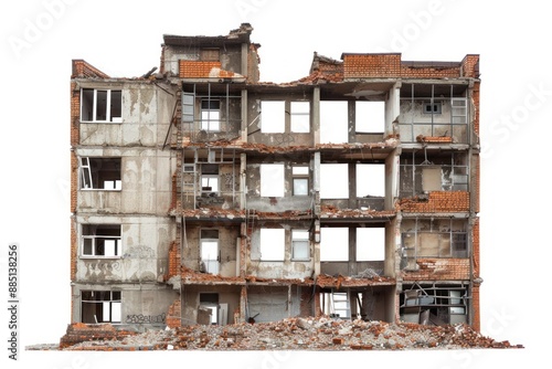 Apartment destroyed building urban city town.