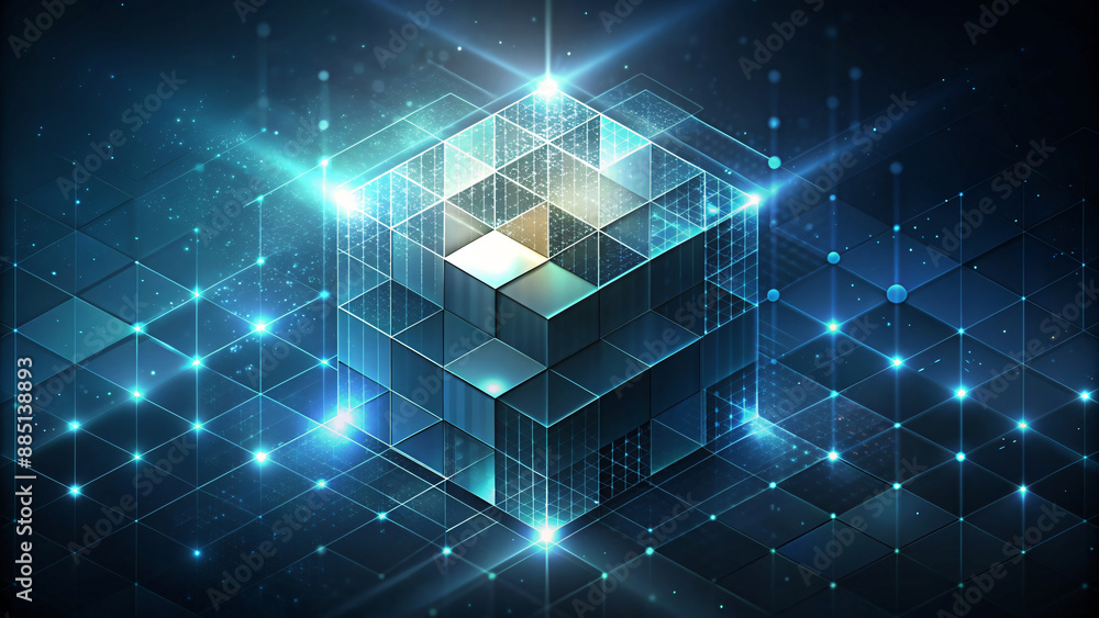 Abstract blue background with cubes pattern evokes a sense of technology and futuristic design Abstract blue background with cubes pattern evokes a sense of technology and futuristic design