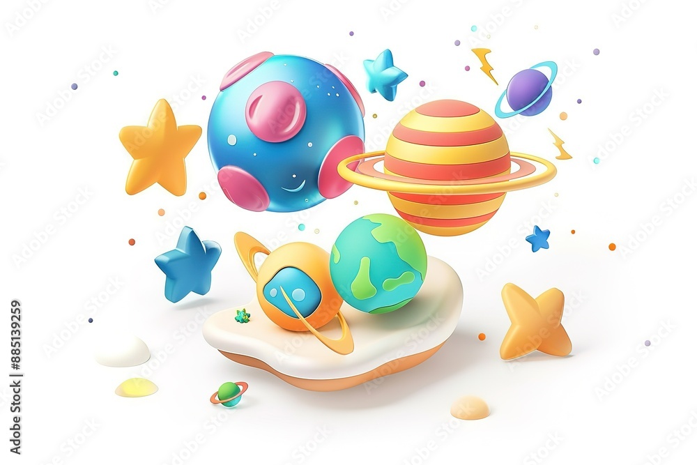 Fototapeta premium Space hand drawn color illustrations set. Doodle astronomical phenomena. Cartoon moon, comet, asteroid, lightning, explosion, planets. Cosmic collection. Astronomy for kid isolated vector 