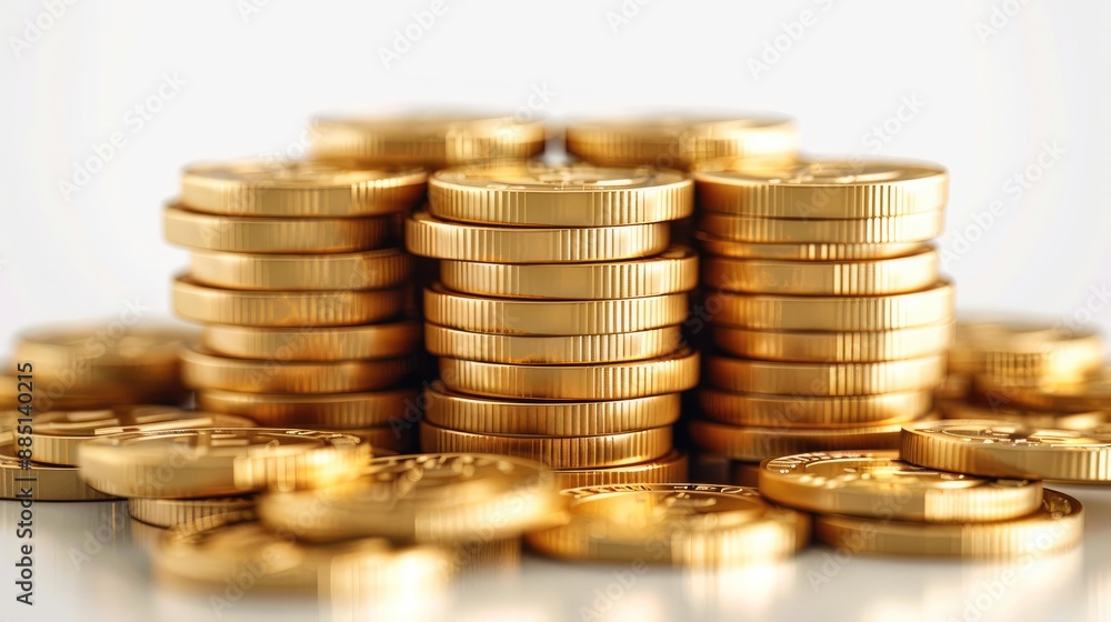 3D realistic of the golden coins pile and stacks, vector gold money icons. golden coins currency, shiny gold piles on a white background. Generative AI. 3D realistic of the golden coins pile and stacks, vector gold money icons. golden coins currency, shiny gold piles on a white background. Generative AI.