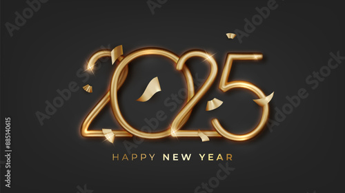 2025 Happy New Year Background Design. Greeting Card, Banner, Poster with luxurious design featuring shiny golden numerals, surrounded by lavish display of gold glitter