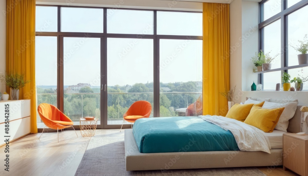 Modern bedroom with harmonious bright colors Modern bedroom with harmonious bright colors