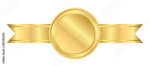 Gold medal winner with orizontal ribbons ,medals Golden Gradient Badge circle Realistic Vector with Decorations for winner sports awards , medallions for champion, anniversary or jubilee celebration