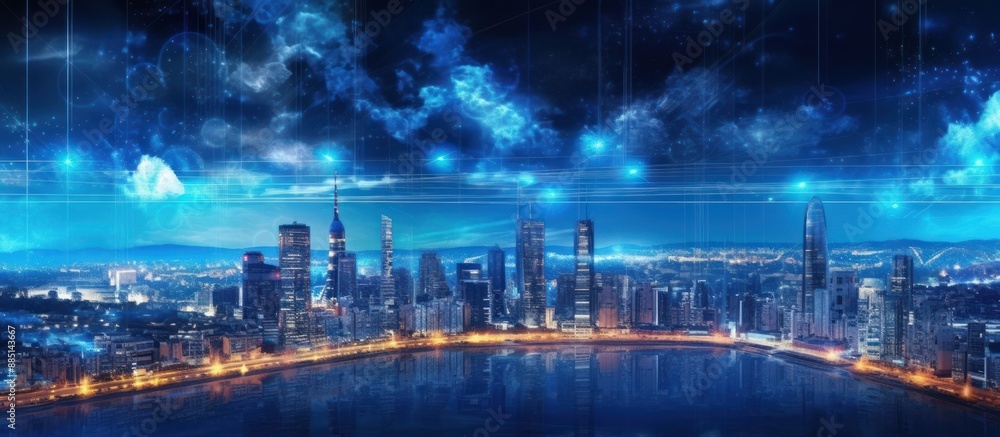 Fototapeta premium Cityscape with Digital Network