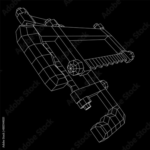 Hacksaw manual or Hand hacksaw. Wireframe low poly mesh vector illustration