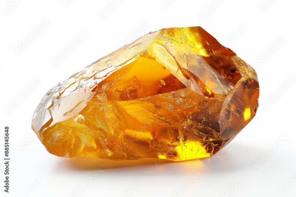 Amber Crystal Isolated, Golden Amber Pebble on White Amber Crystal Isolated, Golden Amber Pebble on White