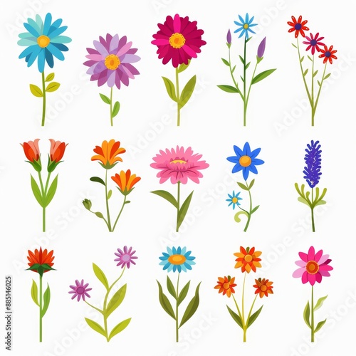 Wallpaper Mural Bachelor's Button Flower Icon Set, Centaurea Cyanus Flat Design, Abstract Cornflower Symbol Torontodigital.ca