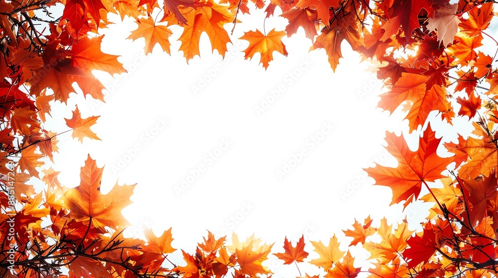 Fototapeta premium Autumn leaves frame with white background.