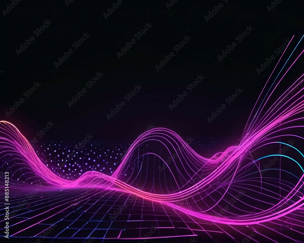 © Nadezhda - Elegant flowing fluid purple lines, dots on the dark horizontal background. Author Artist Nadia Russ.