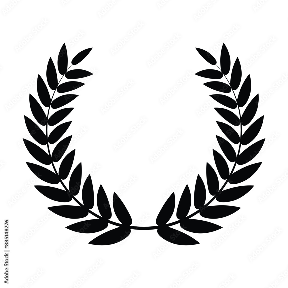 Fototapeta premium Laurel wreath, Black circular laurel olive branches greek wreath vector illustration, A winner award of olive leaves,stars of victory symbol, achievement heraldry symbol isolated on white background