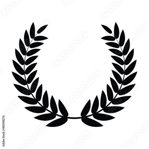 Laurel wreath, Black circular laurel olive branches greek wreath vector illustration, A winner award of olive leaves,stars of victory symbol, achievement heraldry symbol isolated on white background