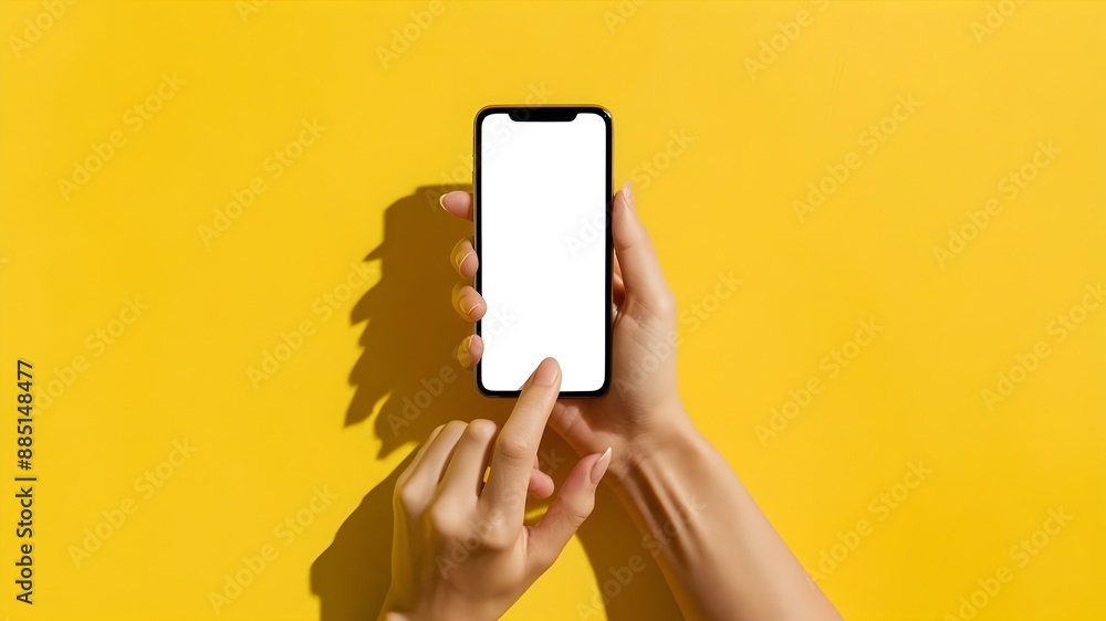 Smartphone mockup on a yellow background, Mockup, Phone mockups, Blank screen, copy space Smartphone mockup on a yellow background, Mockup, Phone mockups, Blank screen, copy space