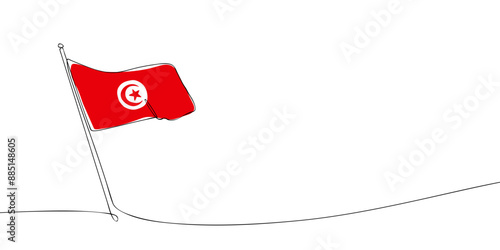 A single line drawing of a Tunisia flag. Continuous line Republic of Tunisia icon. One line icon. Vector illustration