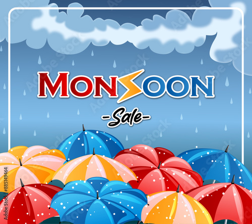 Monsoon Sale Promotional Vector Illustration