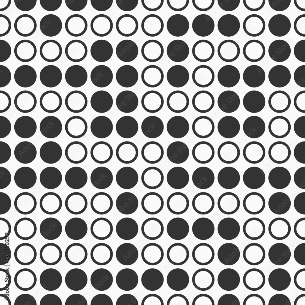 Seamless circles pattern. Stylish texture with outline and filled circles. Geometric halftone dots pattern. Seamless vector repeating background. Black circles pattern isolated on white background. Seamless circles pattern. Stylish texture with outline and filled circles. Geometric halftone dots pattern. Seamless vector repeating background. Black circles pattern isolated on white background.