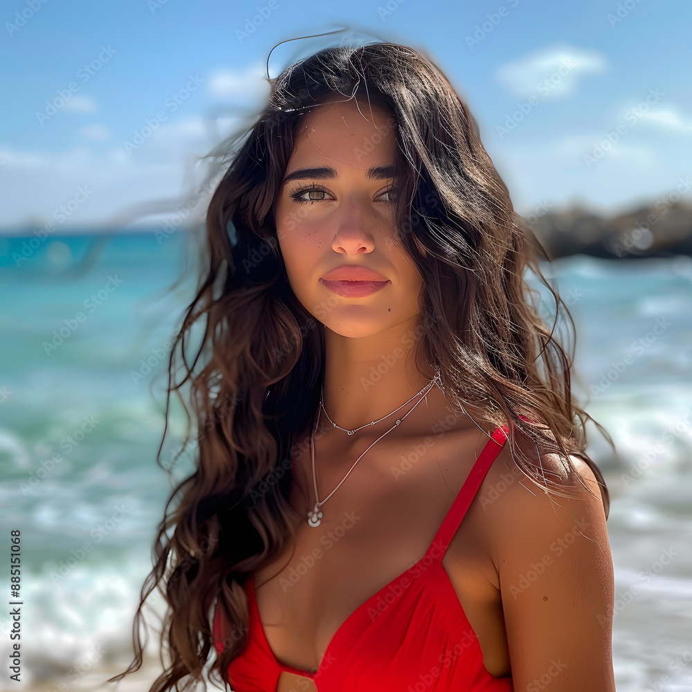 beautiful model by the beach in a dress on a holiday beautiful model by the beach in a dress on a holiday