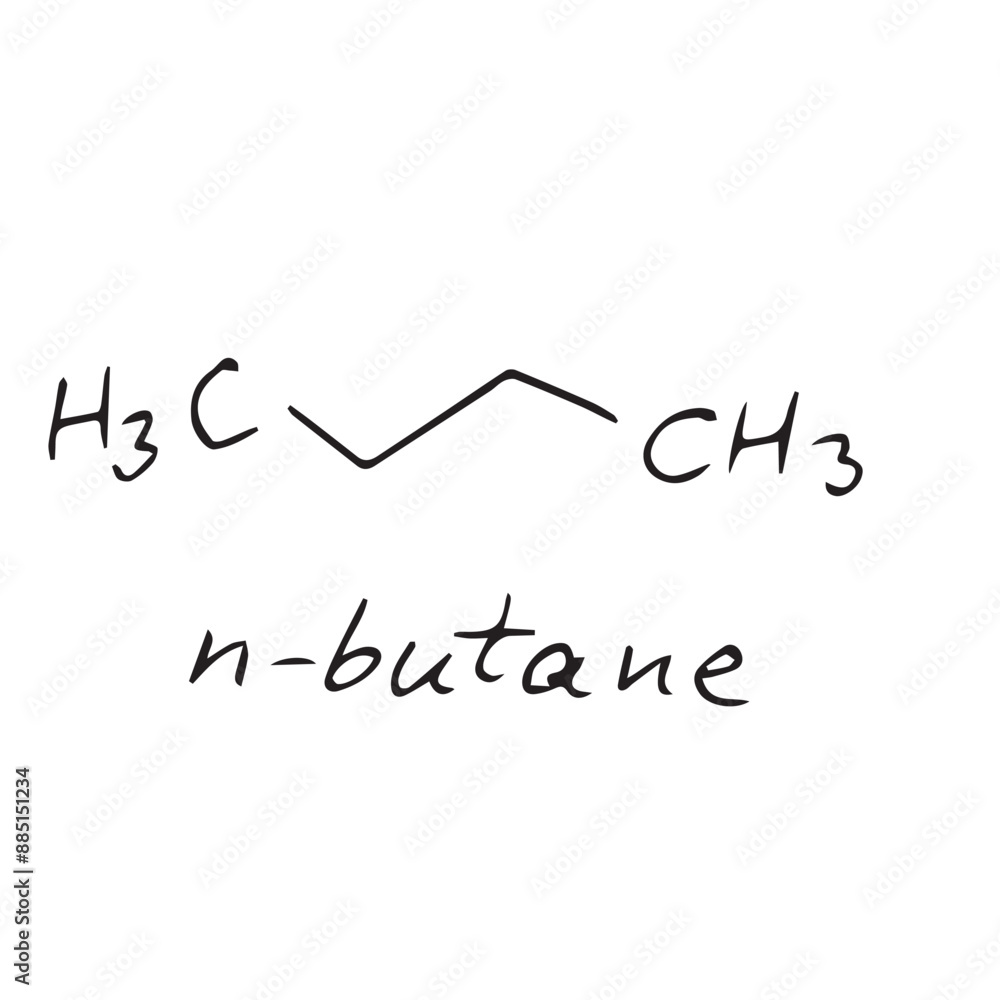 n-butane molecule formula. Hand drawn imitation of n-butane structural model n-butane molecule formula. Hand drawn imitation of n-butane structural model