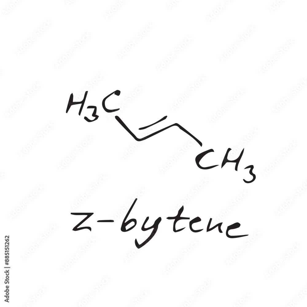 z-butene molecule formula. Hand drawn imitation of z-butene structural model z-butene molecule formula. Hand drawn imitation of z-butene structural model