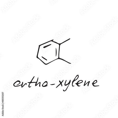 o-Xylene, Ortho-Xylene, aromatic hydrocarbon C6H4 (CH3) molecule formula. Hand drawn imitation