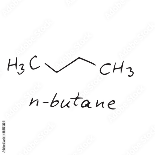 n-butane molecule formula. Hand drawn imitation of n-butane structural model