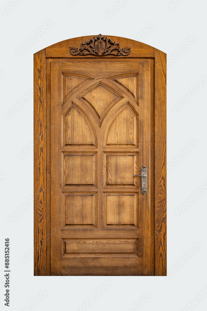 Antique wooden door isolated on white background.
