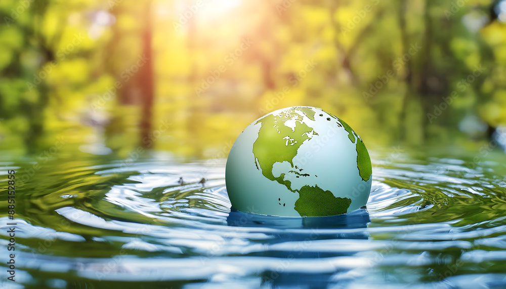 Globe in the forest as a symbol of environmental awareness, sustainability and environmental protection. Globe in the forest as a symbol of environmental awareness, sustainability and environmental protection.
