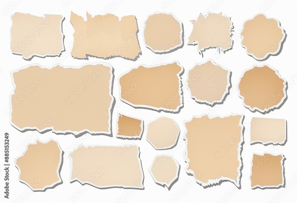 Fototapeta premium Ripped Paper Shapes: Beige Vector Stickers for Collage and Graphic Design