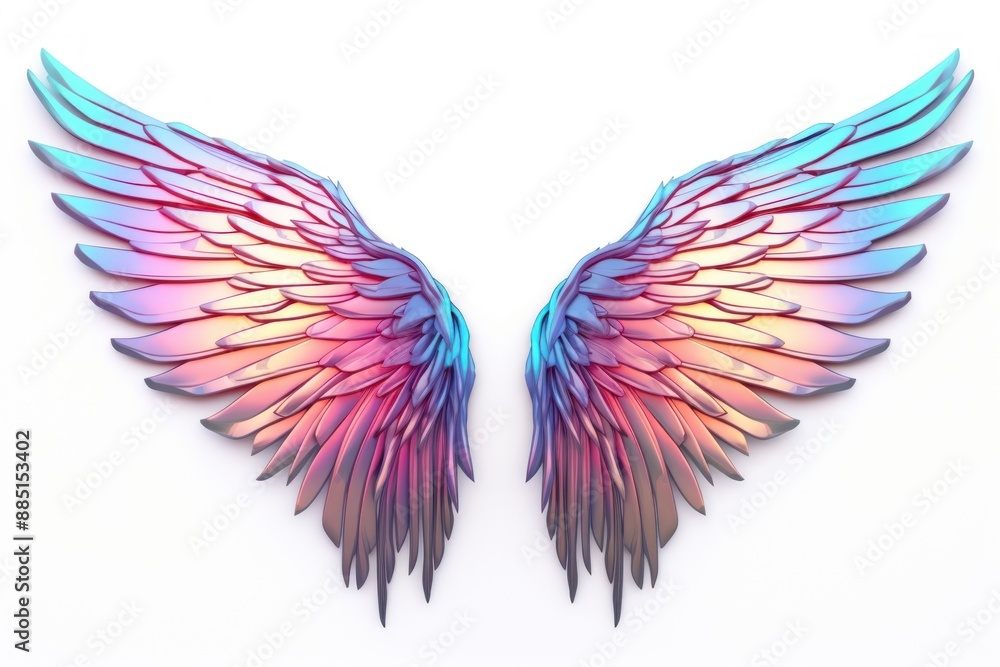 Fototapeta premium Bird wings iridescent pattern white background invertebrate.