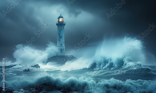 lighthouse on a rock in a storm