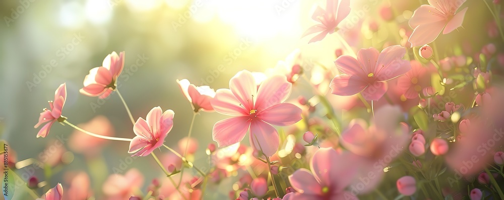 Cluster of several pink flowers with light beams from behind Cluster of several pink flowers with light beams from behind