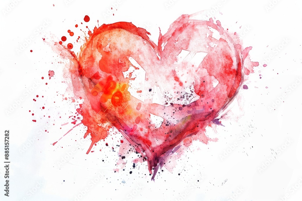 Watercolor Heart Isolated, Love Splash Symbol, Generative AI Illustration Watercolor Heart Isolated, Love Splash Symbol, Generative AI Illustration