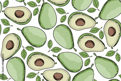 seamless pattern avocado vector drawing