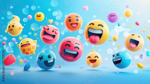 Bright and joyful emoticons on a dynamic social media and communication themed background