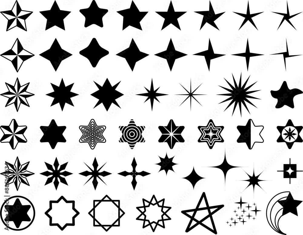 Set of black and white stars isolated on transparent or white background Set of black and white stars isolated on transparent or white background