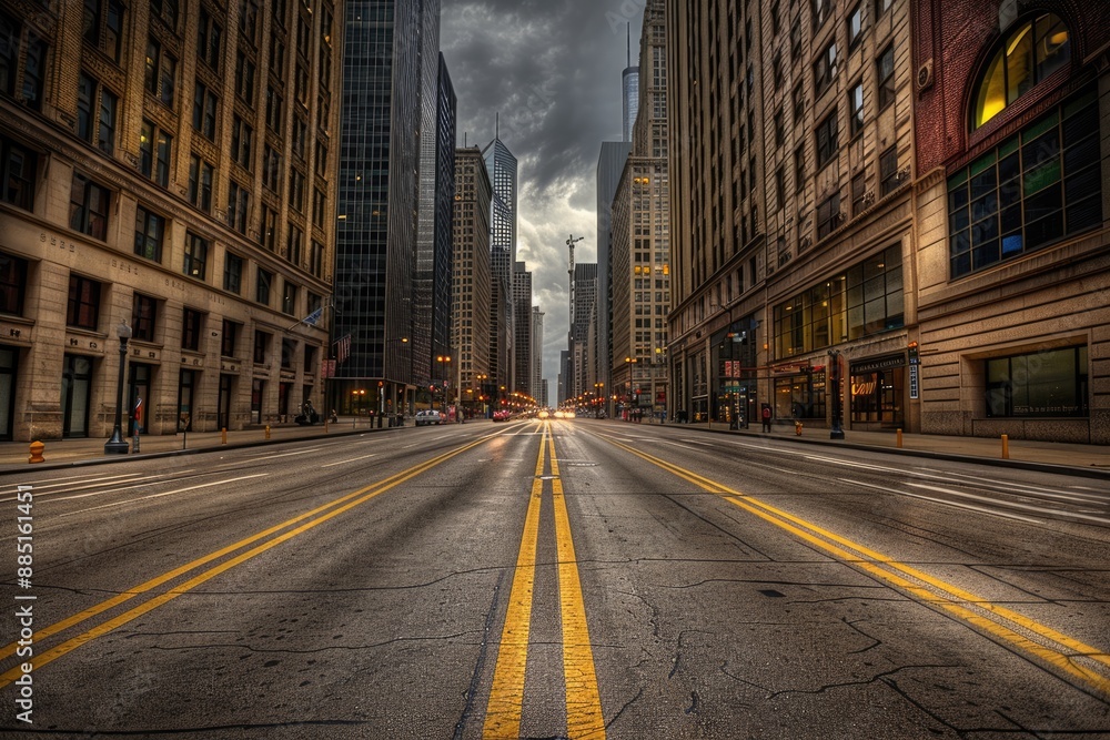 Chicago Cityscape: A View Down a Long Street Chicago Cityscape: A View Down a Long Street