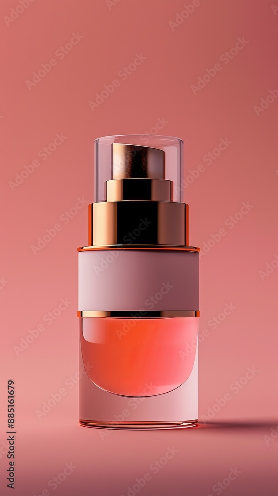 A bottle of perfume is sitting on a pink background A bottle of perfume is sitting on a pink background