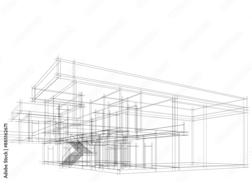 Obraz premium house building sketch architecture 3d illustration