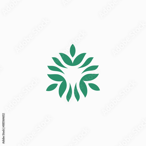Abstract Flower logo. leaf icon for hotel, yoga logo, community green color