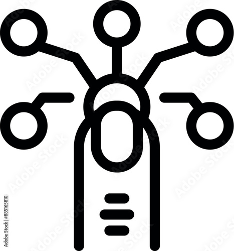 Line icon of a finger touching a digital network, symbolizing multitasking, efficiency and digital dexterity