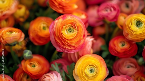 Vibrant Ranunculus Flowers Close Up.