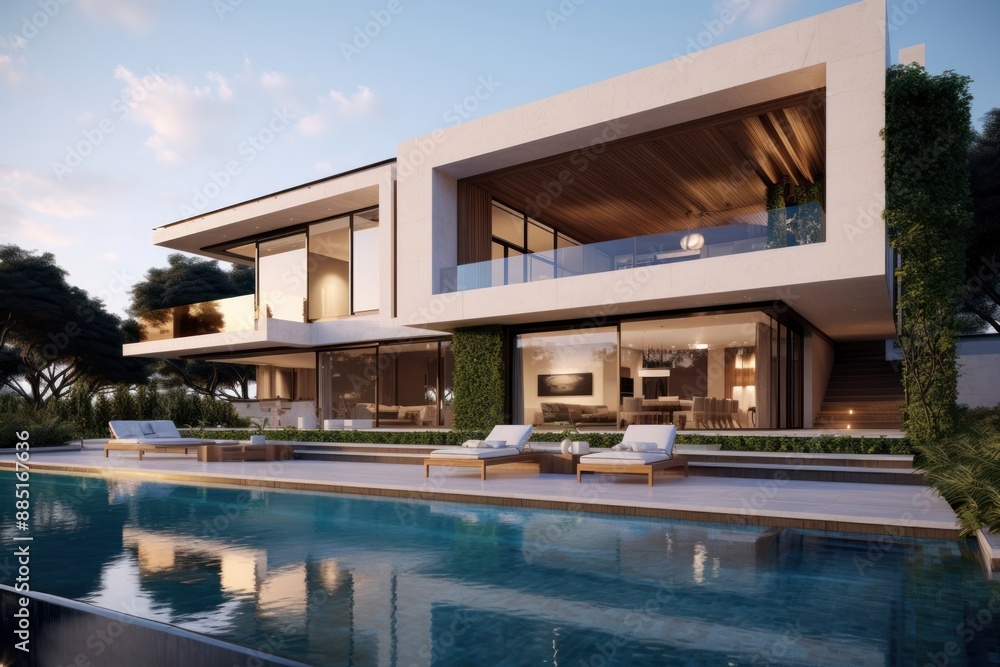 Fototapeta premium Modern minimalist villa architecture building house.