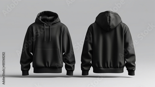 front view and rear view of dark grey boxy fit hoodie jacket mockup, cotton and linen material,