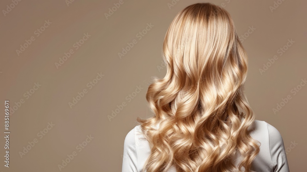 Fototapeta premium Beautiful blonde woman with long hair seen from the back. Generate AI image