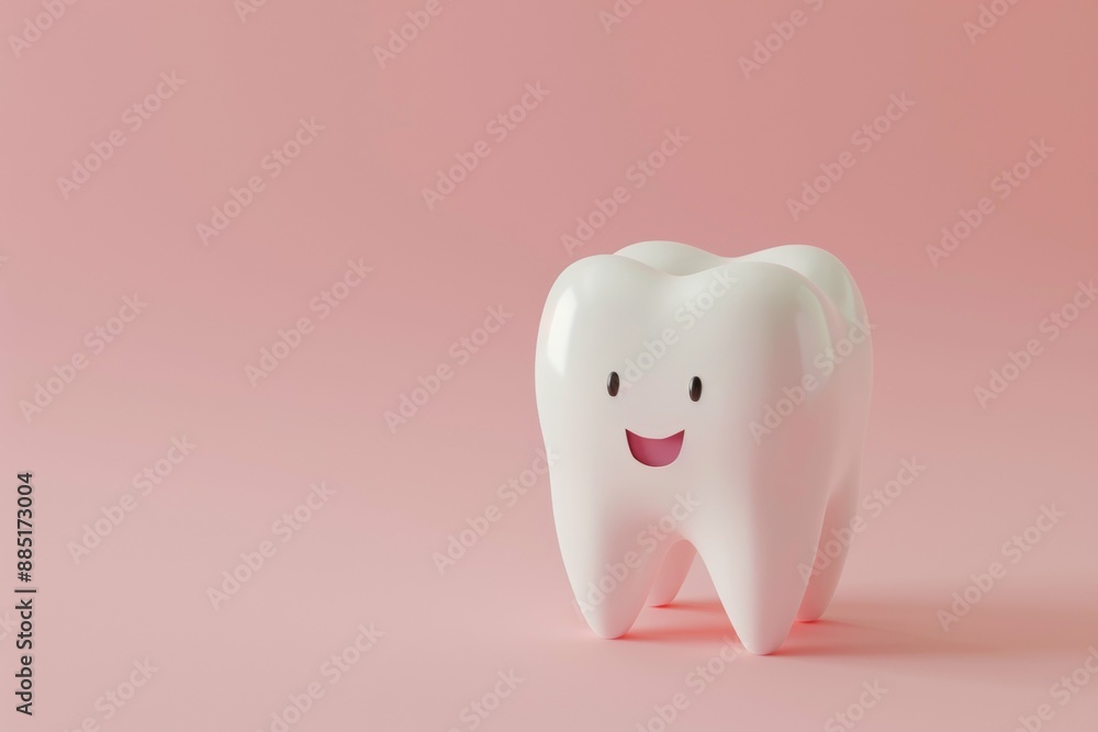 3D Icon Of A White Tooth Smiling Isolated On A Pastel PinkWallpaper With Copy Space, Concept Of Dentistry, Dental Care 3D Icon Of A White Tooth Smiling Isolated On A Pastel PinkWallpaper With Copy Space, Concept Of Dentistry, Dental Care