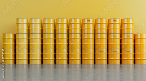 Close-up of toxic chemical barrels stacked in a storage area, highlighting hazardous waste management practices, free space for text.