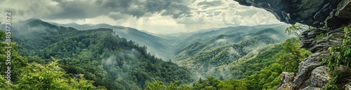 Misty Mountain View from a Cliff